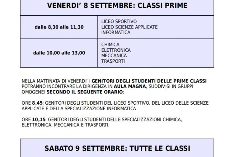 programma inizio scuola